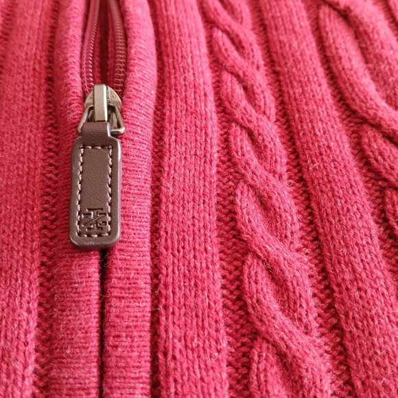 IZOD Men’s Quarter Zip Cable Knit Sweater XL Red Cotton Blend Pullover - Picture 8 of 10